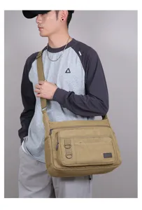 Herren Segeltuch Umhängetasche lässige Schultertasche mit grosser Kapazität in Khaki