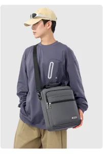 Herren vertikale Umhaengetasche business Freizeit Schultertasche mit vielen Faechern grau