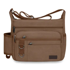 Herren Retro Canvas Umhängetasche Mehrfachtaschen große Kapazität Freizeittasche braun.