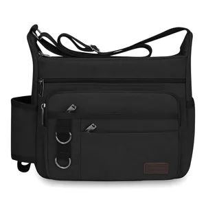 Herren Canvas Umhängetasche Mehrfachtaschen Große Kapazität Schultertasche Schwarz