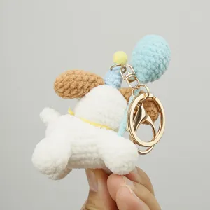 Handmade crochet cute puppy doll keychain, soft yarn knitted bag pendant charm accessories.
