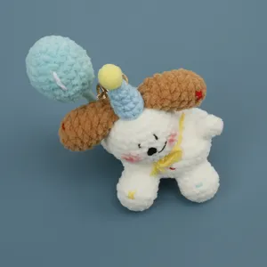 Handmade crochet balloon dog plush keychain cute wool woven puppy bag charm pendant toy gift new