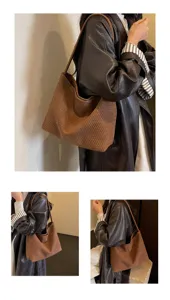 Sac à épaule rétro tissé élégant pour femmes, design hobo chic, sac à main de banlieue.