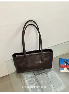 Dunkelbraune Leder Umhängetasche, schicke minimalistische Shopper Tasche für Damen groß