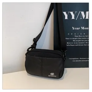 Bolso cruzado negro con múltiples bolsillos, bolso de teléfono ligero, vista detallada.