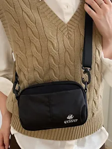 Bolso bandolera negro casual para teléfono con múltiples bolsillos, bolso ligero y elegante de mujer.