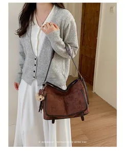 Stijlvolle grote schoudertas voor dames, retro suède tote tas en crossbody tas.