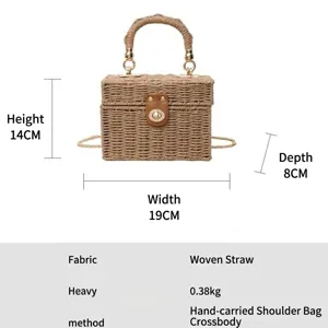 Bolso de Hombro de Paja Trenzada Estilo Francés Bolsa de Playa de Verano para Mujeres
