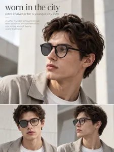 Men fashion round retro sunglasses with UV protection vintage acetate frame eyewear for city
