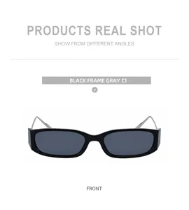 Lunettes de soleil carrées étroites monture noire verres gris style urbain protection UV