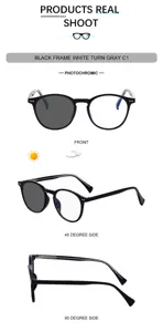 Classic round photochromic sunglasses for men, UV protection black frame eyewear.