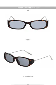 Lunettes de soleil rétro carrées à petite monture écaille marron et verres gris.