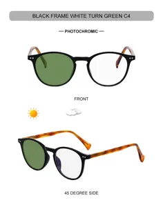 Men photochromic sunglasses oval black frame tortoise temple UV protection eyewear detail