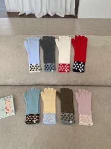 Long knit gloves winter warm half finger gloves polka dot cuffs multi color stylish