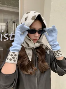 Korean style polka dot knit balaclava triangle scarf and warm gloves winter set, retro.