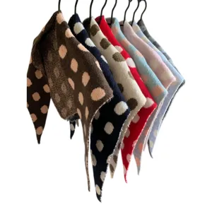 Stylish knit polka dot triangular scarf headwrap winter warm fashion accessory versatile multicolor