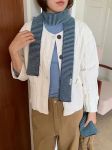 Conjunto de bufanda y guantes de punto a rayas para mujer otoño invierno moda cálida elegante