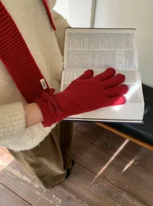 Mujer otoño invierno bufanda de punto de rayas y guantes conjunto cálido moda accesorio