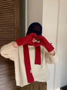 Conjunto de bufanda y guantes de punto para mujer, diseño acanalado cómodo, estilo elegante.