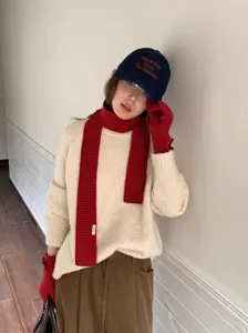 Conjunto de bufanda y guantes de punto de invierno chic para mujer, estilo acogedor diario.