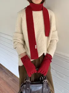 Conjunto de bufanda y guantes de punto acanalado para mujer, accesorios de otoño invierno.