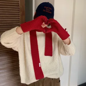 Conjunto Bufanda Y Guantes Tejidos A Rayas Mujer Otoño Invierno Estilo Acogedor