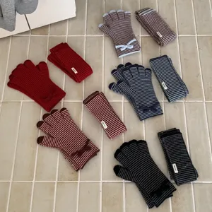 Conjunto de guantes y bufanda de punto a rayas mujer otoño invierno lindo lazo conjunto cálido