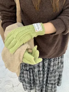 Donne inverno spesso caldi guanti in maglia touchscreen moda simpatici verdi moffole lana