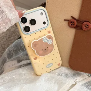 Schattig klein beren telefoonhoesje met strik en houder, zachte siliconen cover voor meisjes.