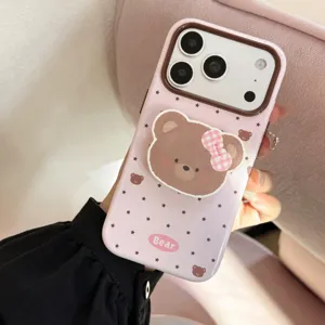 schattig roze beren telefoonhoesje met stand compatibel iphone zachte siliconen hoes