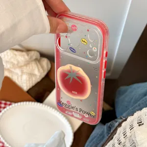 Coque de téléphone transparente avec motif de tomate mignonne et étoiles, tpu souple.