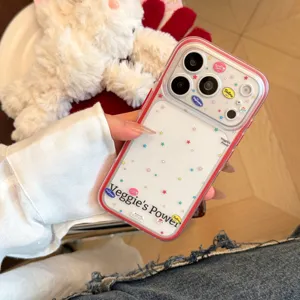 Coque transparente avec étoiles colorées et bordure rouge pour iphone, protection stylée.