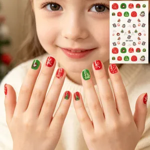 Autocollants à Ongles de Noël pour Enfants Dessin Animé Renne Flocon de Neige Étanche Tatouages Ongles Temporaires Décoration Festive