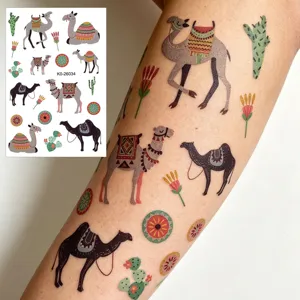 Autocollants de Tatouage Temporaires Imperméables Style Ethnique Exotique Chameau Cactus Fleur Motifs Géométriques pour Bras Body Art Femme Homme