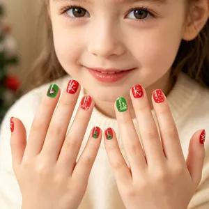 Autocollants d'ongles de Noël pour enfants avec motifs de flocons de neige mignons et festifs.