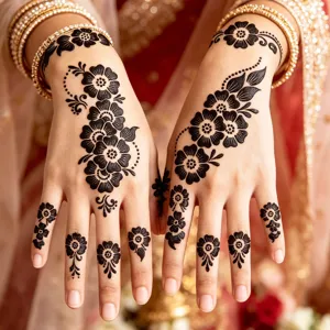 Pochoir de tatouage au henné indien pour fête mariée main rose modèle fleurs autocollants
