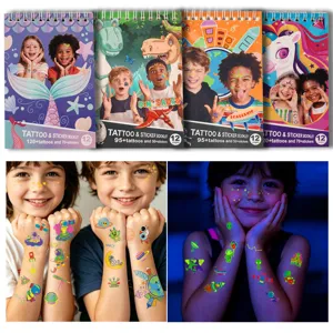 Livret d'Autocollants de Tatouage Temporaire Lumineux Enfants Dessin Animé Dinosaure Espace Sirène Licorne Étanche