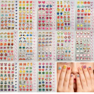 Joli ensemble d'autocollants pour ongles d'enfants, fruits cœurs étoiles imperméables DIY.