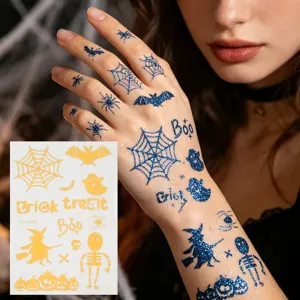 Autocollants de Tatouage Temporaire Pailletés d'Halloween Pour Décoration de Fête Effrayante Citrouille Fantôme Tatouages Corporels