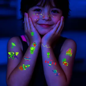 Tatouages temporaires spatiaux phosphorescents pour enfants, autocollants étanches.