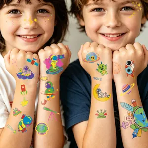 Autocollants de Tatouage Temporaire Espace Enfant Cartoon Astronaut Imperméable Art