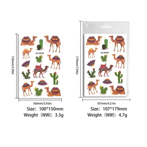 Autocollant de tatouage temporaire imperméable chameau cactus style ethnique exotique taille