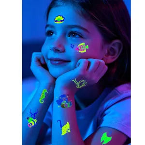 Tatouages temporaires lumineux pour enfants, autocollants étanches créatures marines sirène.