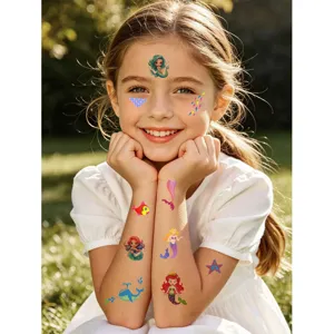 Enfants autocollants de tatouage temporaire imperméable sirène baleine dessin animé