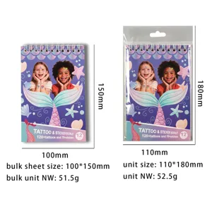 Cahier de tatouages et autocollants sirène pour enfants, 12 pages, tatouages temporaires étanches.