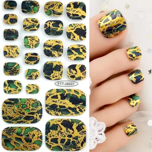 Autocollants d'ongles d'orteil serpent or vert faux ongles imperméables de fête