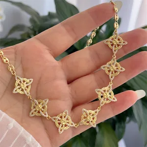 Gold plated zirconia witch knot necklace vintage style handmade jewelry for women fashion