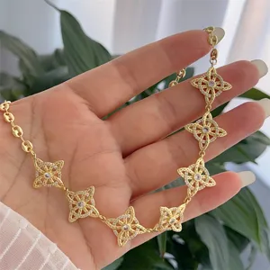 Exquisite 18k gold plated zircon witch knot link necklace, vintage handmade jewelry detail.