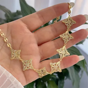 Gold plated zircon witch knot necklace handmade vintage chain jewelry elegant design for women