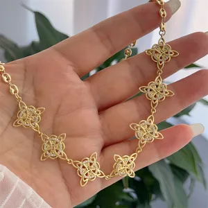 Exquisite 18k gold plated zircon witch knot necklace vintage handmade jewelry for women.